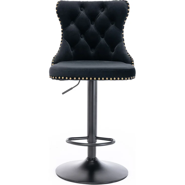 Drehbare Samt-Barhocker, höhenverstellbar von 63,5 bis 83,8 cm, 45 cm Fußdurchmesser, moderne, gepolsterte Barhocker mit Rückenlehne, bequem gesteppt, ideal für Hausbar und Kücheninsel, Schwarz, 2er-Set, DE1812BK – Schwarz – 46 x 46 x 115 cm – YOUDENOVA – Bild 3
