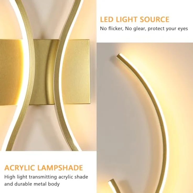 Goeco Wandlampe Innen LED, 32W 3600LM Moderne Wandleuchte Dimmbar Mit Fernbedienung, 3000K-6500K, Wandbeleuchtung Golden Flurlampe Wand für Schlafzimmer Wohnzimmer Flur Treppenhaus Hotel, 80cm – Bild 5