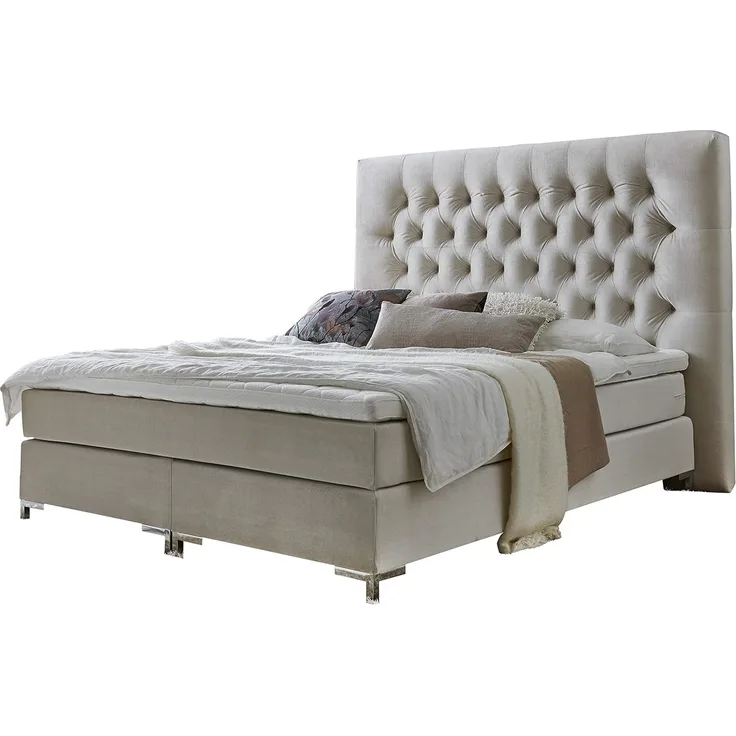 Atlantic Home Collection Boxspringbett RONJA mit extra großem Kopfteil in Hoteloptik, 160x200 cm, inklusive Topper (Härtegrad H2), Creme