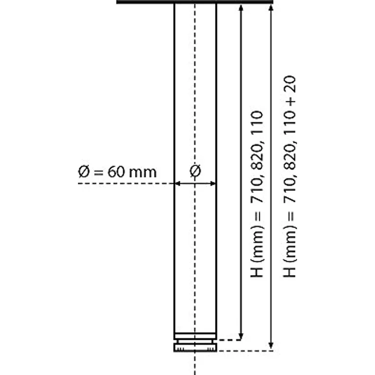 sossai® Tischbein Premium Tischbeine Ø60 mm im Alu-Design, höhenverstellbar +2cm – Bild 5