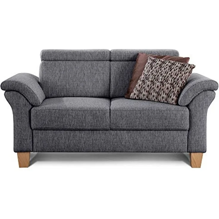 Cavadore 2-Sitzer Sofa Ammerland / Couch mit Federkern im Landhausstil / Inkl. verstellbaren Kopfstützen / 156 x 84 x 93 / Strukturstoff grau
