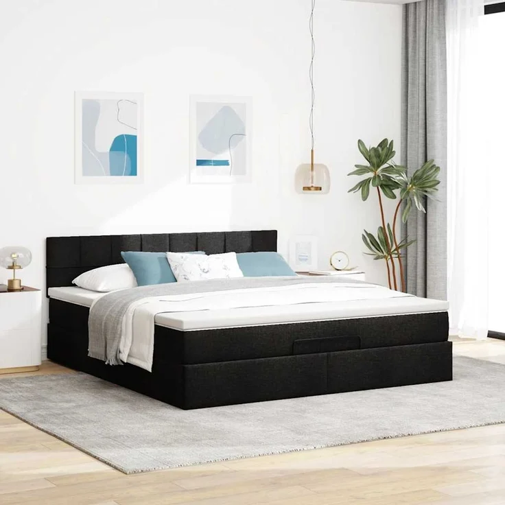 vidaXL Ottoman-Bett mit Matratze Schwarz 160x200 cm Stoff 3311472 – Bild 3