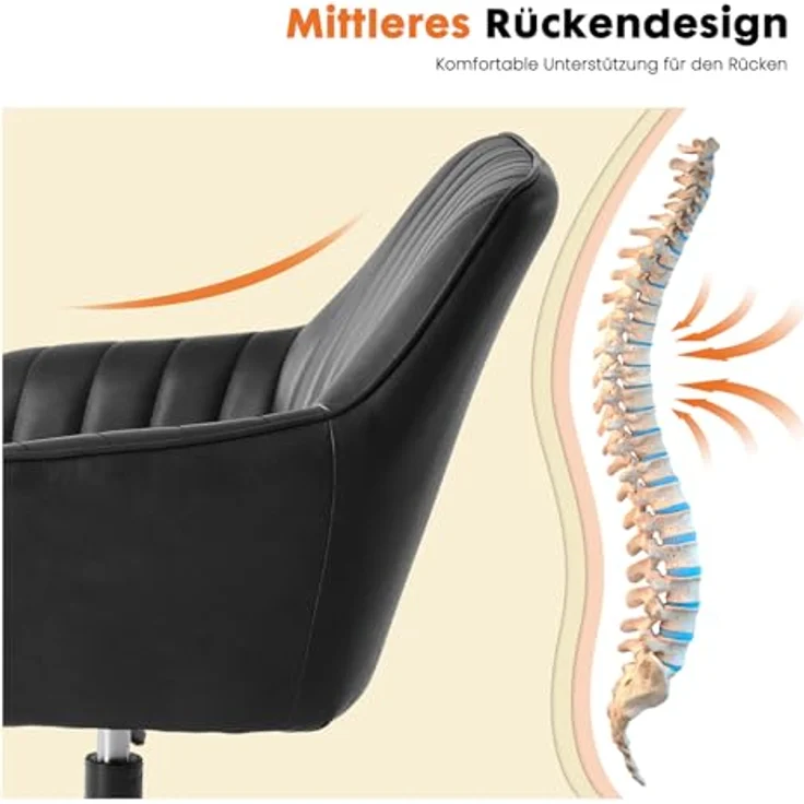 Sweetcrispy Esszimmerstühle, Küchenstuhl Drehbar & Höhenverstellbar - Leder Sessel Esstisch mit Armlehne, 360° Drehstuhl Esszimmer in Schwarz, 1 Stück – Bild 6