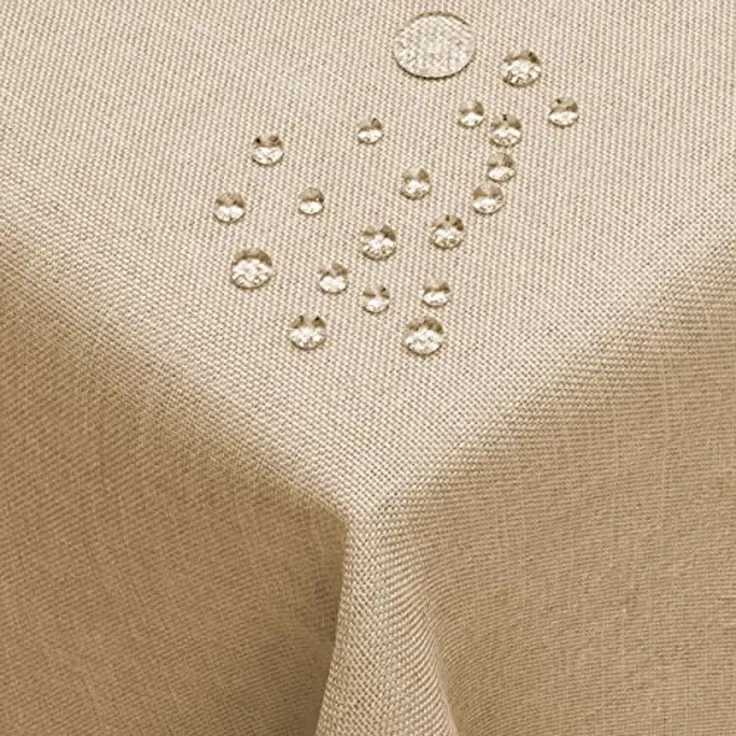 DecoHomeTextil Leinen Optik Tischdecke, Rechteckig 110 x 220 cm Beige Sand, wasserabweisend, fleckenabweisend, abwaschbar, Lotuseffekt, bügelfrei
