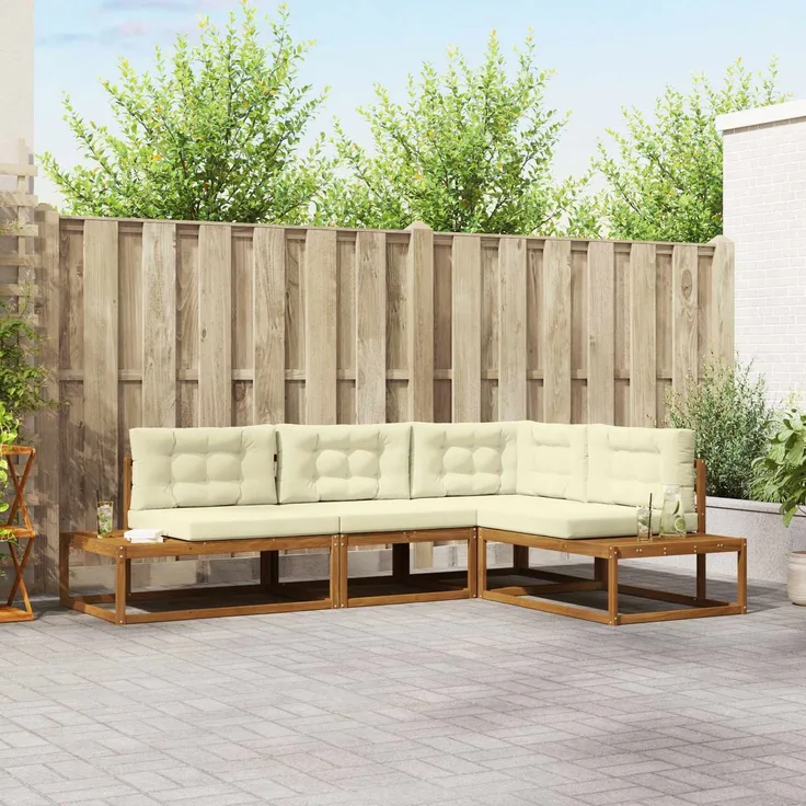 vidaXL Outdoor-Sofagarnitur 4 stk. 4-Sitzer Natur und Creme 3368133