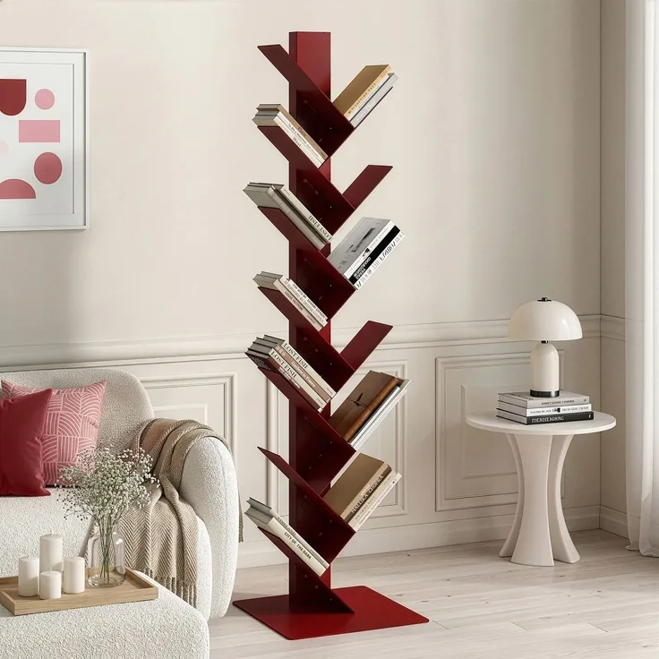 Bücherregal Eksjö Baumform Stahl 150x39x39 cm Rot [en. casa]