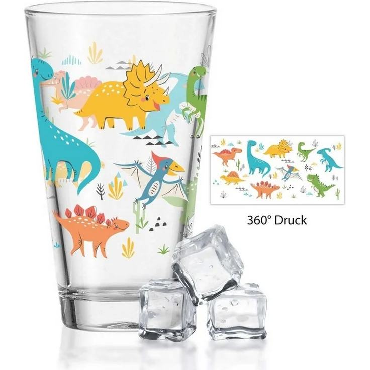 GRAVURZEILE Glas Leonardo Wasserglas mit UV-Druck - im Dinogruppe 360° Design, Glas, - Alltagstauglich - als Geschenk für Kinder zum Kindergeburtstag – Bild 3