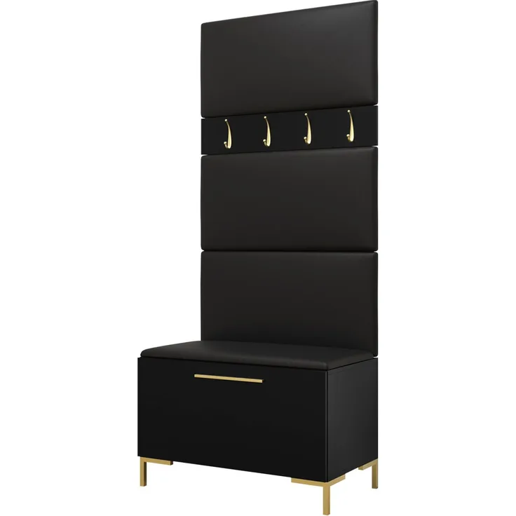 Garderoben-Set Zinetto III mit 4 Stück Gepolstertes Wandpaneel Pag 84x42 (Schwarz + Gold, Soft 011)