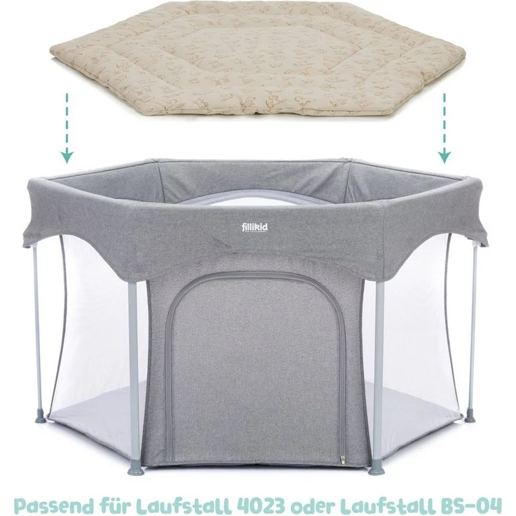 Fillikid Einlage Laufstall 6-eckig Exklusiv | Krabbeldecke Laufgitter 124 cm | Schutzeinlage Laufgitter weich gepolstert | Spieldecke waschbar | Laufgittereinlage – Bild 1