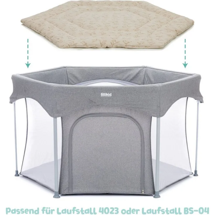 Fillikid Einlage Laufstall 6-eckig Exklusiv | Krabbeldecke Laufgitter 124 cm | Schutzeinlage Laufgitter weich gepolstert | Spieldecke waschbar | Laufgittereinlage