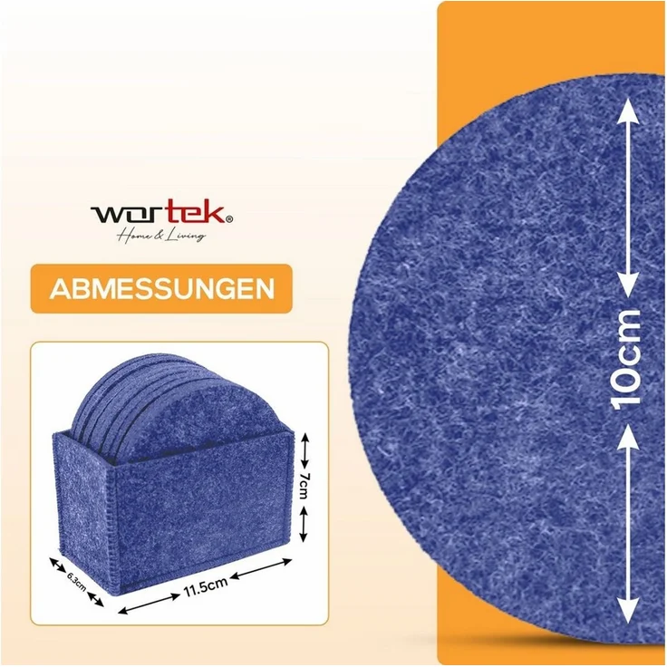 wortek Getränkeuntersetzer Filz-Untersetzer Rund für Gläser 10er Set + Box, Zubehör für Tisch & Gläser, Set, 10-tlg, waschbare Getränke Glasuntersetzer Gläser, Tischuntersetzer Filz 10 cm – Bild 3