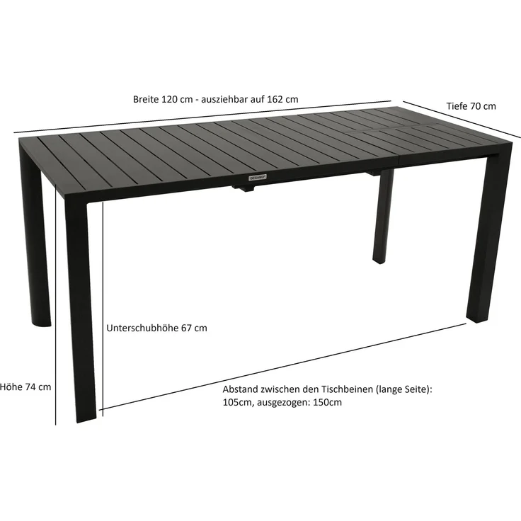 DEGAMO LAGOS Garten-Ausziehtisch, Aluminium, anthrazit, 120/162x70cm – Bild 5