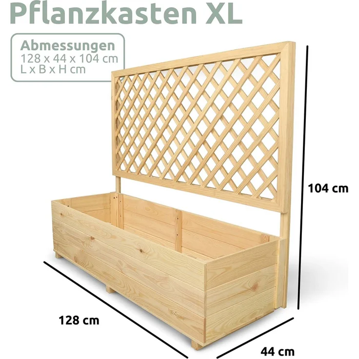 2er Set Pflanzkästen mit Rankgitter - Kiefer - 128 x 44 x 104cm – Bild 2