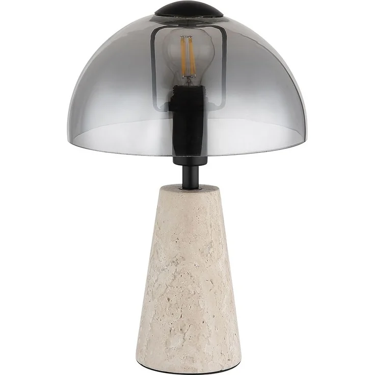 Tischleuchte, Travertine Stein, Glas rauchfarben, H 31 cm – Bild 8