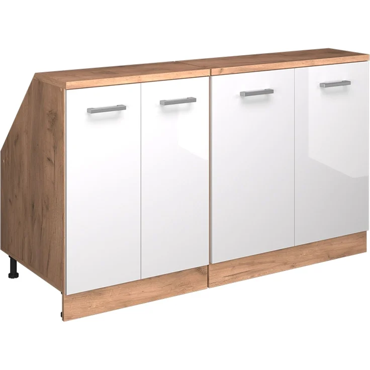 Küchenschrank für Dachschrägen R-Line Weiß Hochglanz 140 cm 2er Set Schrankkorpuss 60 cm Tiefe Vicco – Bild 1