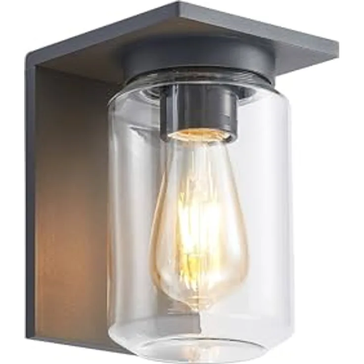 Lucande Wandlampe außen, Aluminium dunkelgrau, Temperglas, IP54, 1x E27, ohne Leuchtmittel, moderne Wandleuchte für Garten und Hauswand