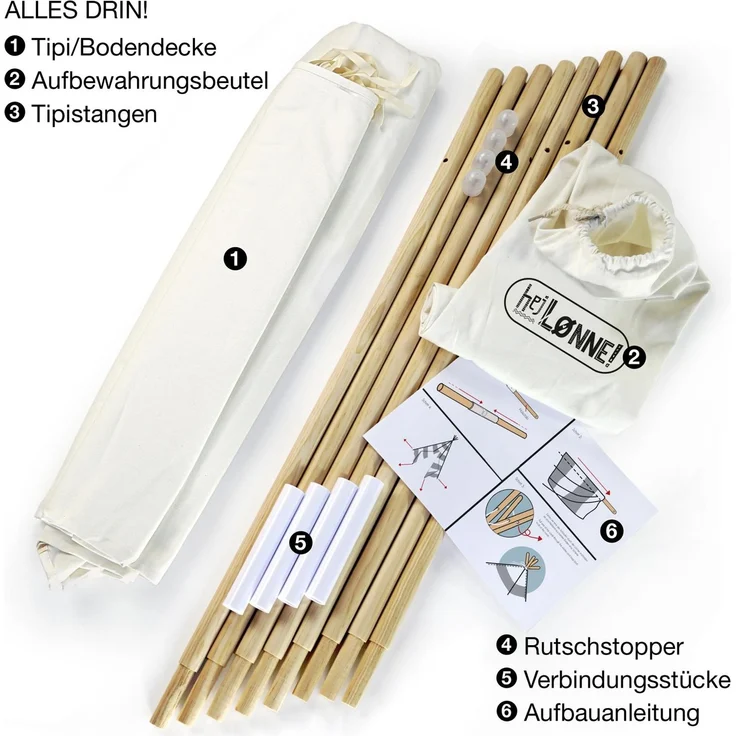 Hej Lønne Kinder Tipi, weißes Zelt, ca. 120 x 120 x 150 cm groß, Spielzelt mit Bodendecke und Fenster, inkl. Beutel und Anleitung, für drinnen und draußen, schadstofffrei – Bild 3