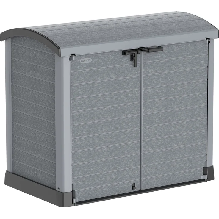 Duramax Cedargrain StoreAway 1200L Gartenhaus aus Kunststoff / Bogendeckel, Mülltonnenbox, Gartenhaus, solide Konstruktion, ideal für Werkzeuge, BBQs und 2x240L Mülltonnen, 145 x 85 x 125 cm, Grau – Bild 2