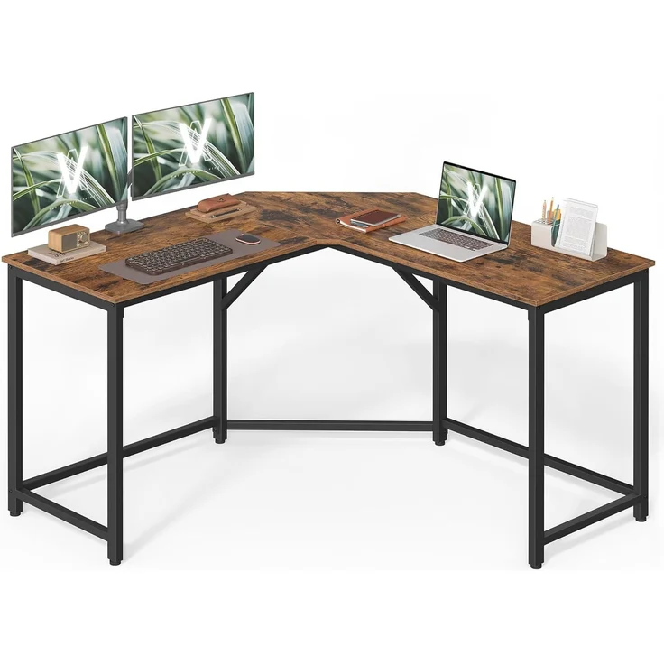 VASAGLE Eckschreibtisch, L-förmiger Computertisch, 129 x 129 x 76 cm, platzsparender Bürotisch, Homeoffice, Gaming, vintagebraun-tintenschwarz LWD124K01 – Bild 1