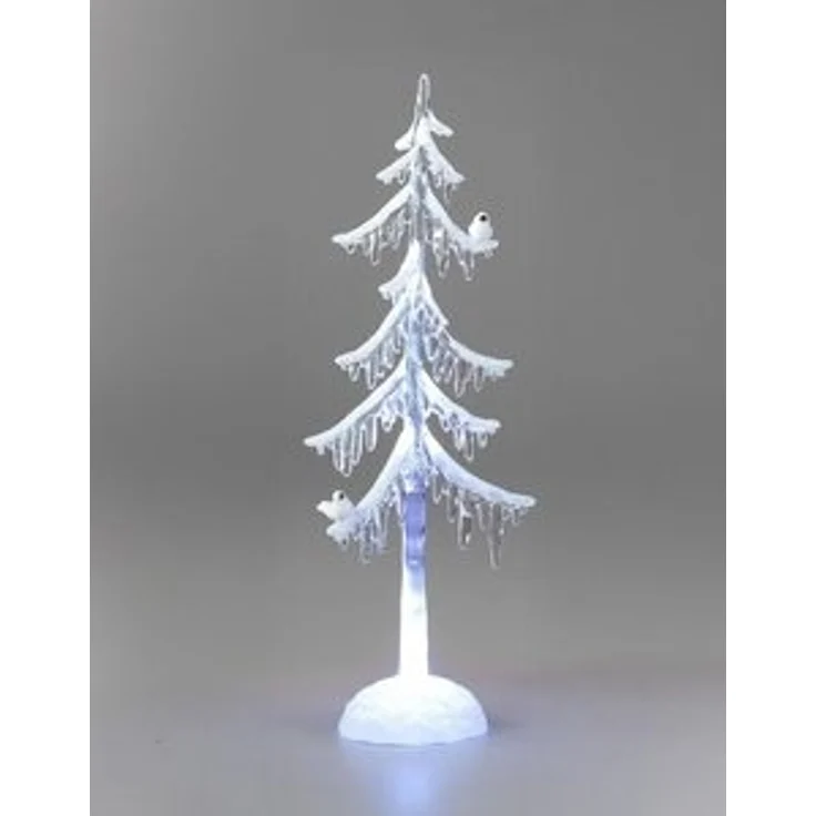 formano LED Weihnachtsbaum Acryl 25 cm Dekobaum mit Licht & Vogel – Winterdeko mit Schnee-Effekt & Eiszapfen – stilvolle Weihnachtsdeko batteriebetrieben – klare Deko für Tisch & Fenster – Bild 6