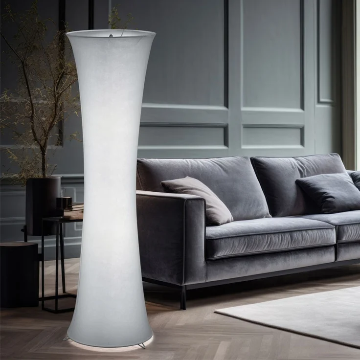 LED Stehleuchte, Textil, weiß, Metall, Fußschalter, D 35 cm, H 123 cm – Bild 3