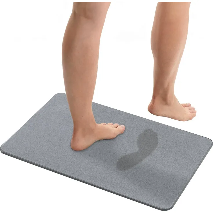 WENKO SIMI Badematte 60 x 39 cm, Grau, aus natürlichem Diatomit