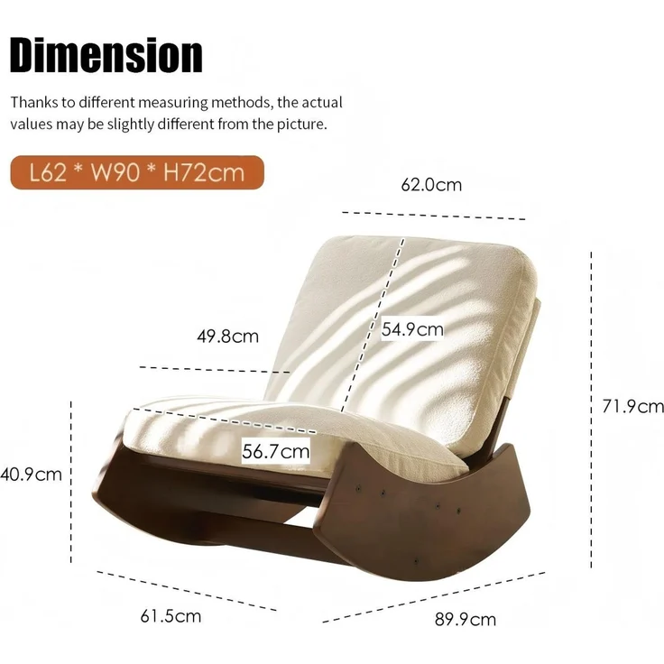 LVHOM Schaukelstuhl mit Massivholz-Gestell, ergonomischer Relaxsessel für Wohnzimmer, Schlafzimmer & Arbeitszimmer, Skandinavisches Design, Chenille, Weiß – Bild 6