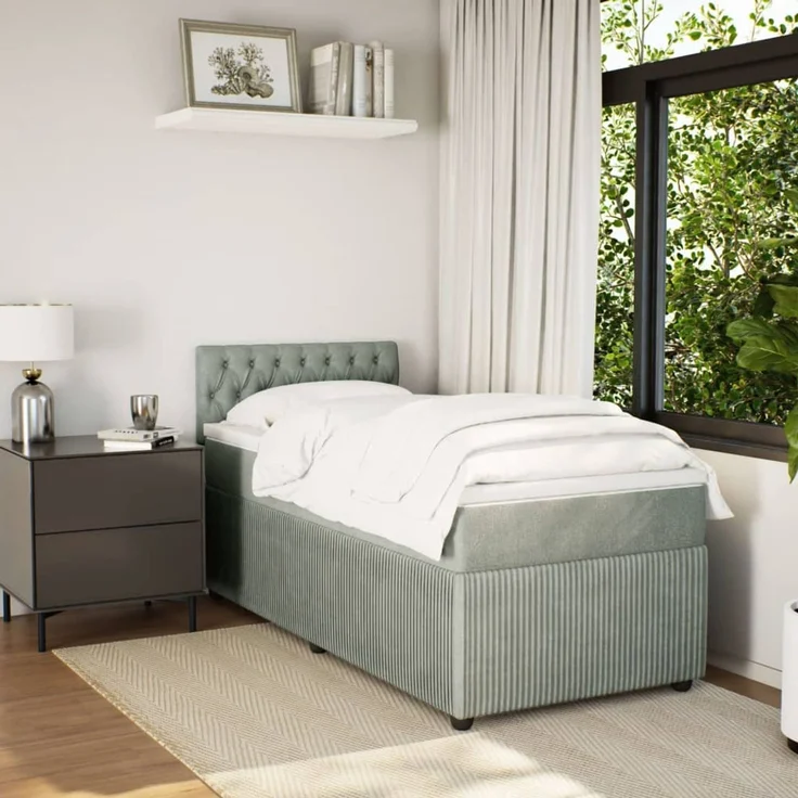 vidaXL Boxspringbett mit Matratze Hellgrau 90x200 cm Samt 3287644 – Bild 3