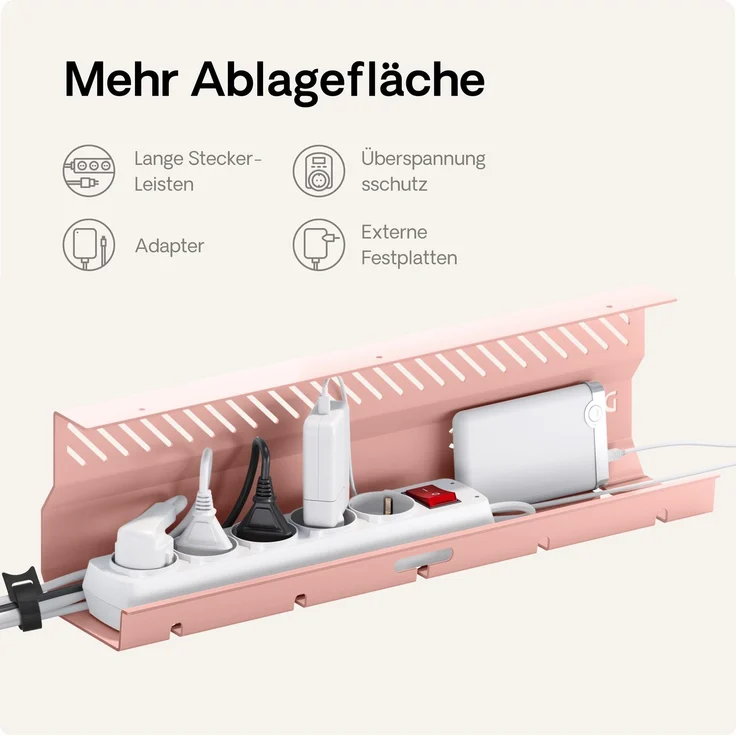 Desktronic Kabelkanal Schreibtisch, 2x43cm, Hochwertiger Stahl, Kabel Organizer für Kabelführung Rosa – Bild 3