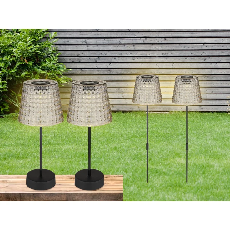 Solarleuchten Set: 2er Sets Tischleuchten & Erdspießleuchten Rauchfarbig – Bild 1