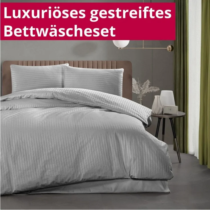 DecoHomeTextil Heimtextilmanufaktur Bettwäsche Set Bettgarnitur mit Reißverschluss Polycotton Streifen – Bild 2