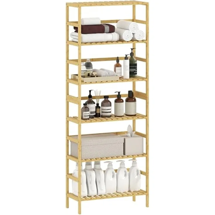 HOMCOM Standregal 6-Etagen-Design, 6-stöckiges Bücherregal 1-tlg, höhenverstellbare Regalböden, Naturholz