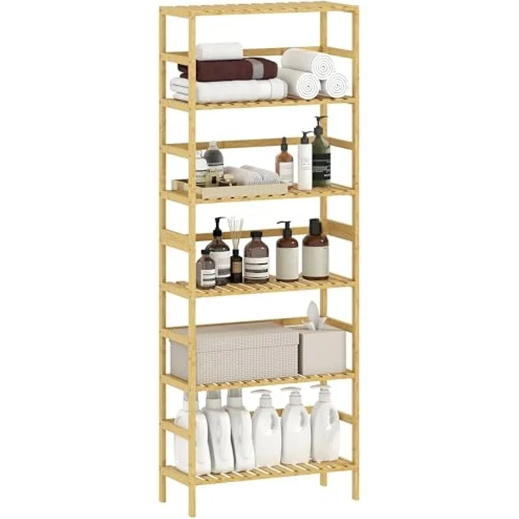 HOMCOM Standregal 6-Etagen-Design, 6-stöckiges Bücherregal 1-tlg, höhenverstellbare Regalböden, Naturholz – Bild 1