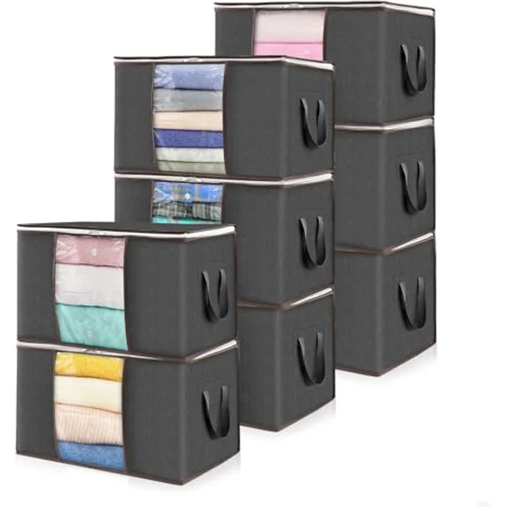 Lifewit 50L Aufbewahrungstasche Groß, Schrank Organizer Set 8 Stück | Unterbett Aufbewahrungsbox mit Deckel, Faltbar Kleideraufbewahrung, Umzugskarton, verstärkt Griff, für Bettwäsche, Bettdecken – Bild 1