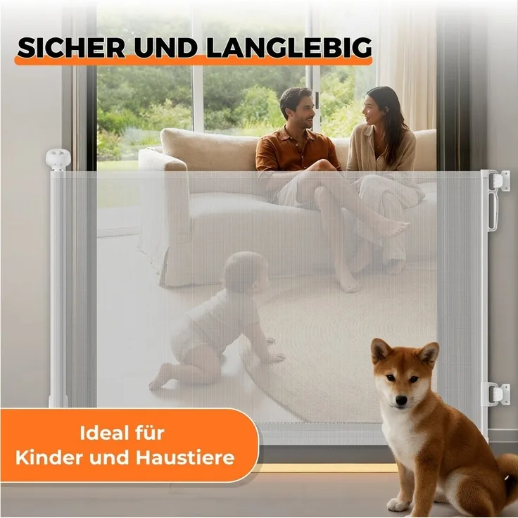 Allyson Treppenschutzgitter Türschutzgitter Ausziehbar - Tür- Treppengitter für Kinder & Haustiere, sicher, stabil und einfach zu montieren, passend für Türen und Treppen