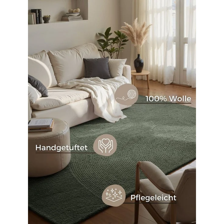 HANSE Home Wollteppich Calmio, auch als Läufer und in rund, rechteckig, Höhe: 18 mm, Handgetuftet, Wolle, Natur, Wohnzimmer, Schlafzimmer, Skandi, Hygge – Bild 3
