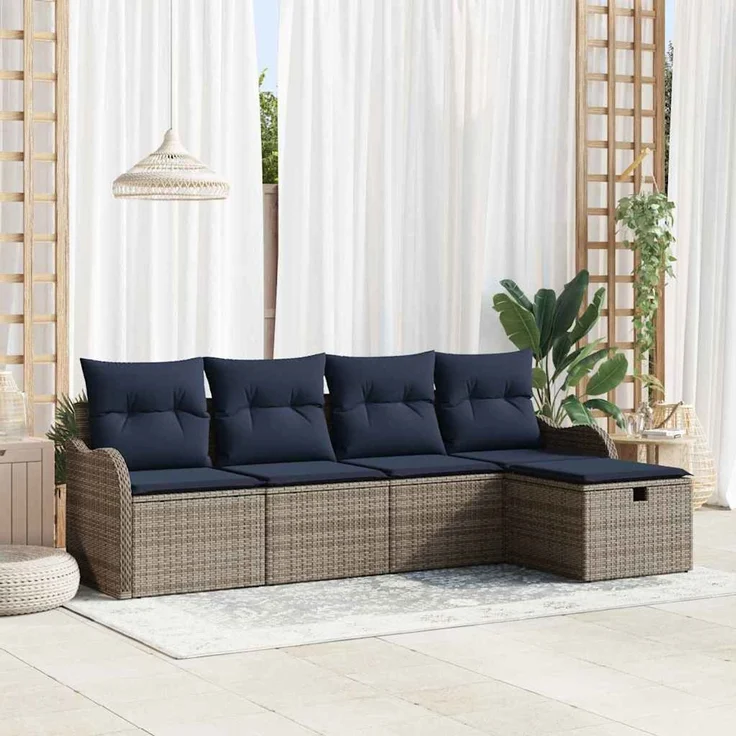 vidaXL Gartensofa-set 5 stk. 4-Sitzer Grau und Marineblau Poly-Rattan 3358964 – Bild 1