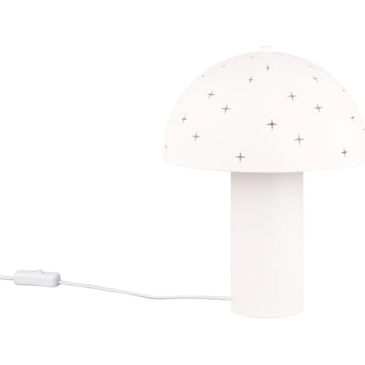 LED Tischleuchte aus Metall Weiß, Lampenschirm mit Dekorstanzung, Höhe 33 cm – Bild 2
