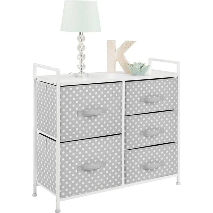 Kommode Kinderzimmer 5 Schubladen Stoff Metallgestell grau/weiß 82cm mDesign – Bild 6