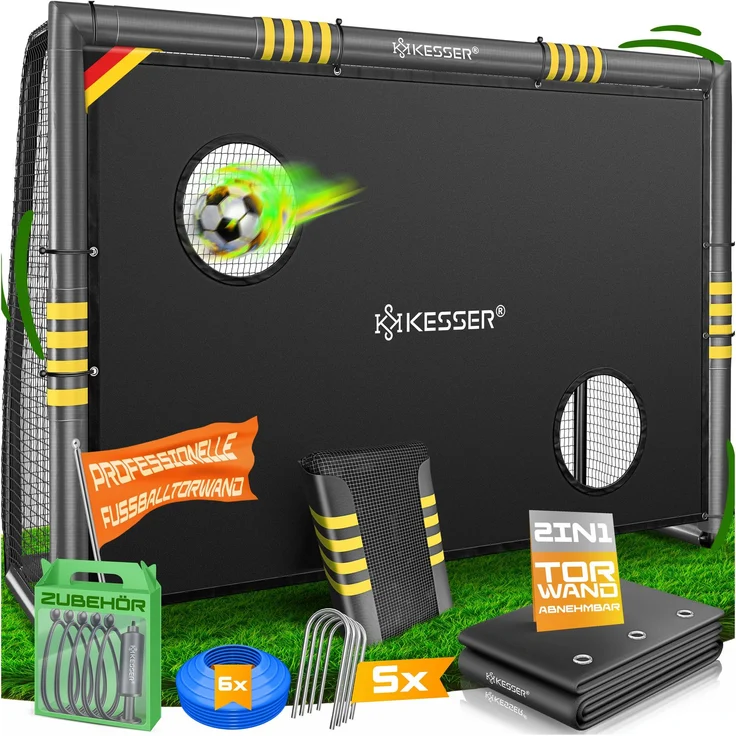 KESSER® Fußballtor für Garten, Outdoor Schusstraining, UV-beständigem Netz, Stahlrahmen mit Polsterung, Erdhaken, Luftpumpe, Hütchen, mit Torwand, Anthrazit, 120 x 60 x 180 cm – Bild 1