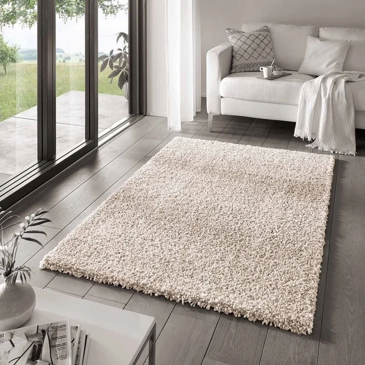 TaraCarpet Langflor-Teppich Venezia Shaggy, rund, Höhe: 35 mm, Hochflor Shaggy Uni Creme Wohnzimmer Schlafzimmer 080x080 cm – Bild 5