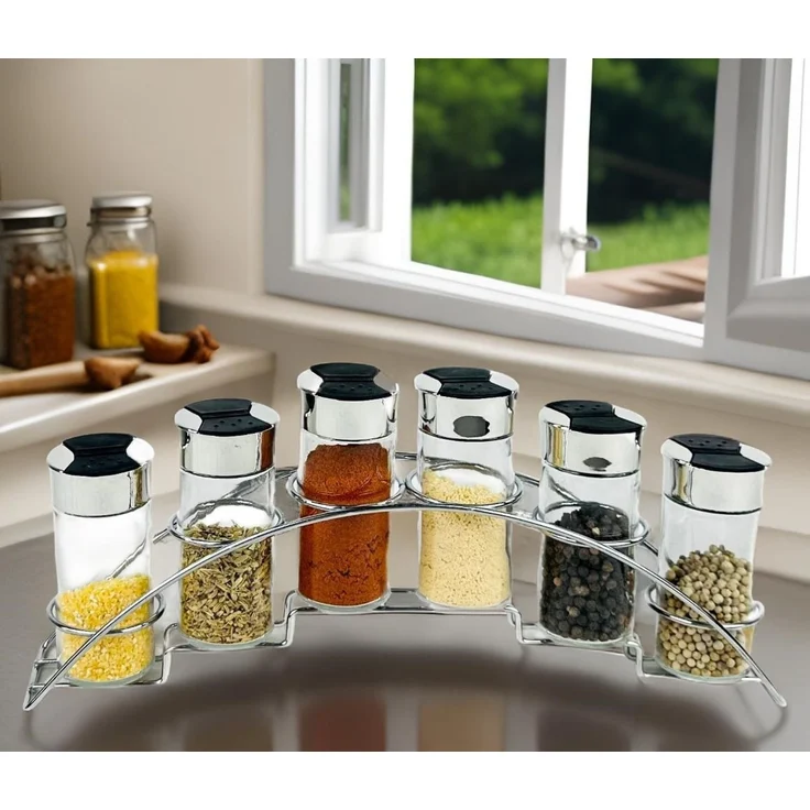 6-teiliges Gewürzständer-Set mit 90ml – Glas & Edelstahl Streuer für Ihre Gewürze – Bild 4