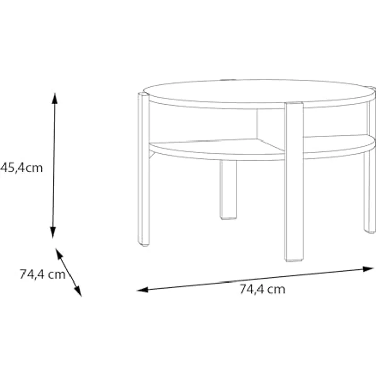 Carryhome Couchtisch Eiche, rund, Holzwerkstoff mit offenem Fach, 74.4x45.5x74.4 cm – Bild 2