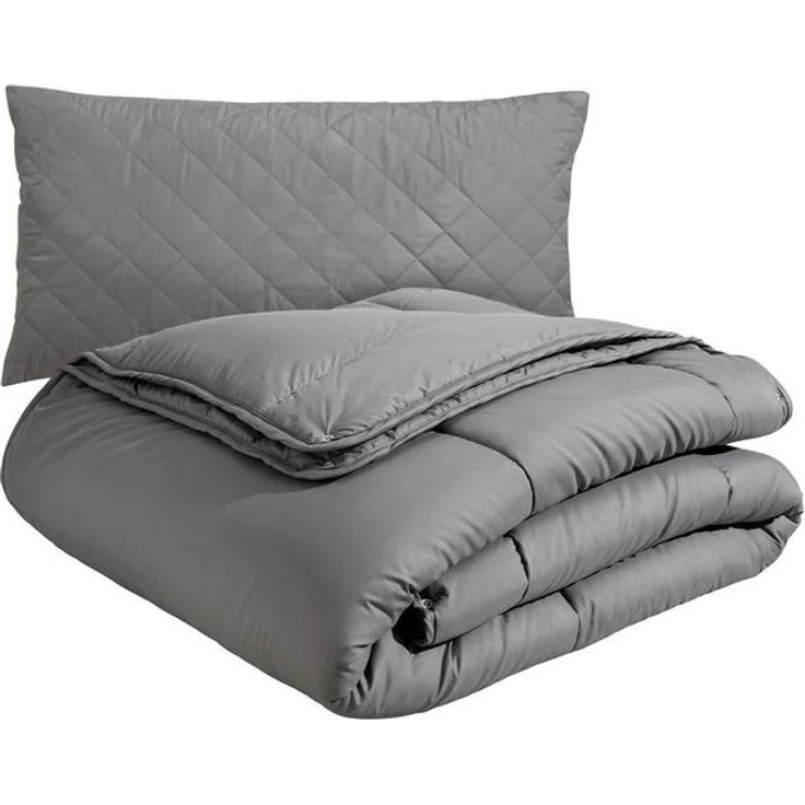 OTTO home Microfaserbettdecke + Microfaserkissen Clarra Spar Set, Decke + Kissen 135x200, 155x200 cm & weitere Größen, Set mit Kissen 40x80 cm, 80x80 cm, Sommer, Herbst, Winter in grau – Bild 4