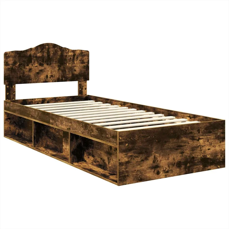 vidaXL Bettrahmen Geräucherte Eiche 75 x 190 cm Massives Kiefernholz 3412965 – Bild 3