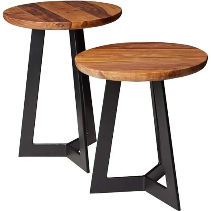 Beistelltisch-Set FB52705 Sheesham Satztisch Holz Metall Couchtische
