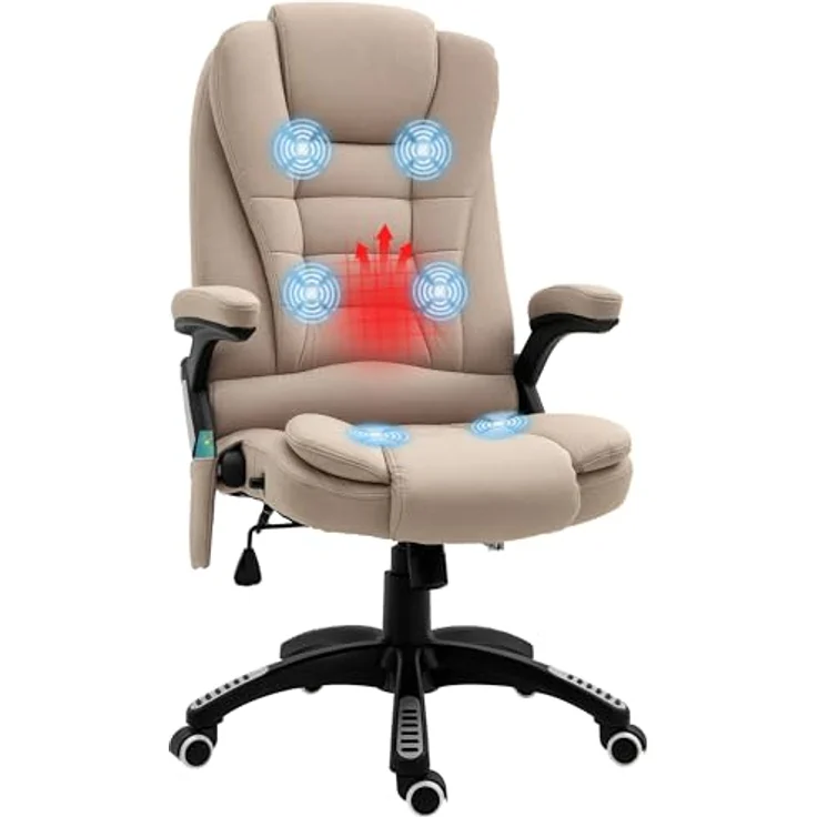 Vinsetto Schreibtischstuhl mit Vibrationsmassage, Heiz-, Liegefunktion, ergonomisch (Massagesessel, 1 St), für Wohnbereich, Braun – Bild 2