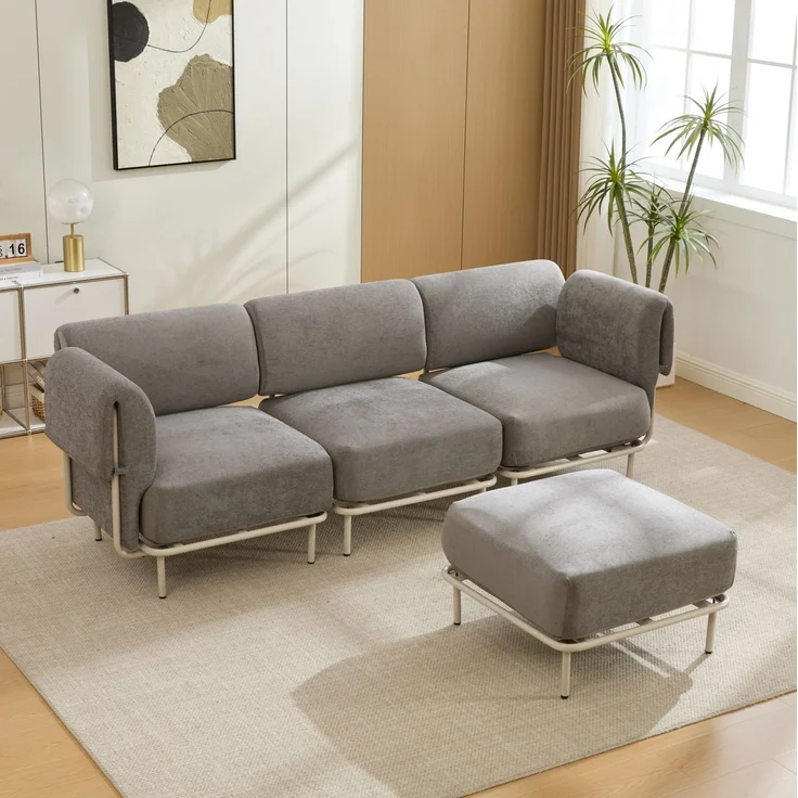 DESVIAE Sofa Grau aus Chenille – 251x78x155 cm – modular, Hocker – Bild 1