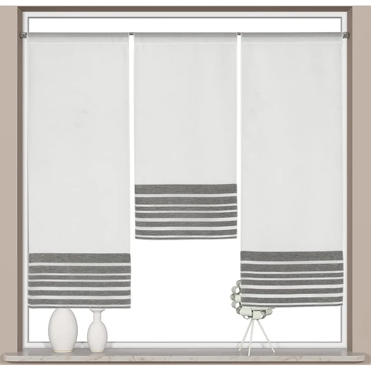 EXPERIENCE Scheibengardine Design Mini Flächenvorhang Set anthrazit 4027-02, (3 St), Stangendurchzug, halbtransparent – Bild 2