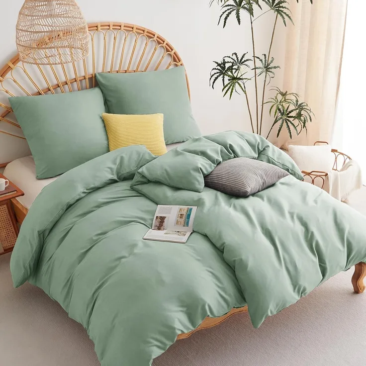 WAVVE Bettwäsche 135x200 4teilig Salbeigrün - Bettbezüge 135x200 2er Set mit Kissenbezüge 80x80 cm, Bettwäsche-Sets 135x200 cm aus Mikrofaser mit Reißverschluss Weich